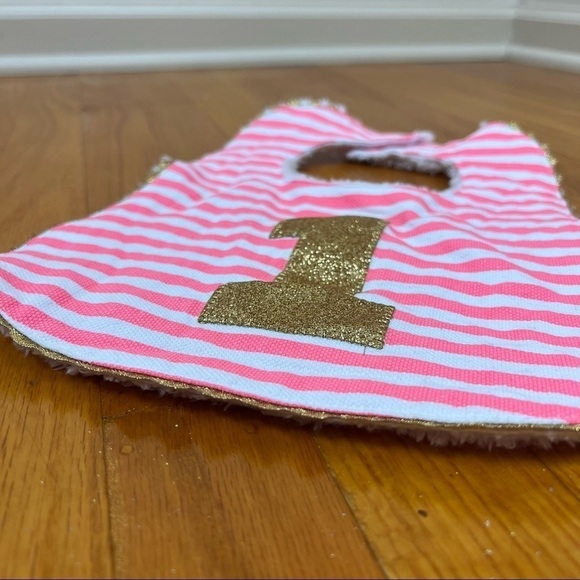 Baby’s First‎ Birthday Bib Pink White - Picture 3 of 7
